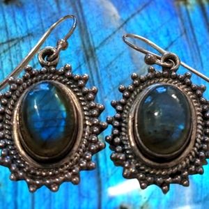 Vintage Pure Sterling Silver Labradorite earrings Healing